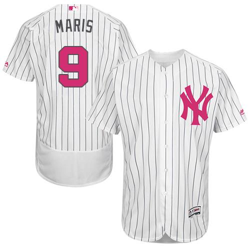Yankees #9 Roger Maris White Strip Flexbase Authentic Collection Mother's Day Stitched MLB Jersey